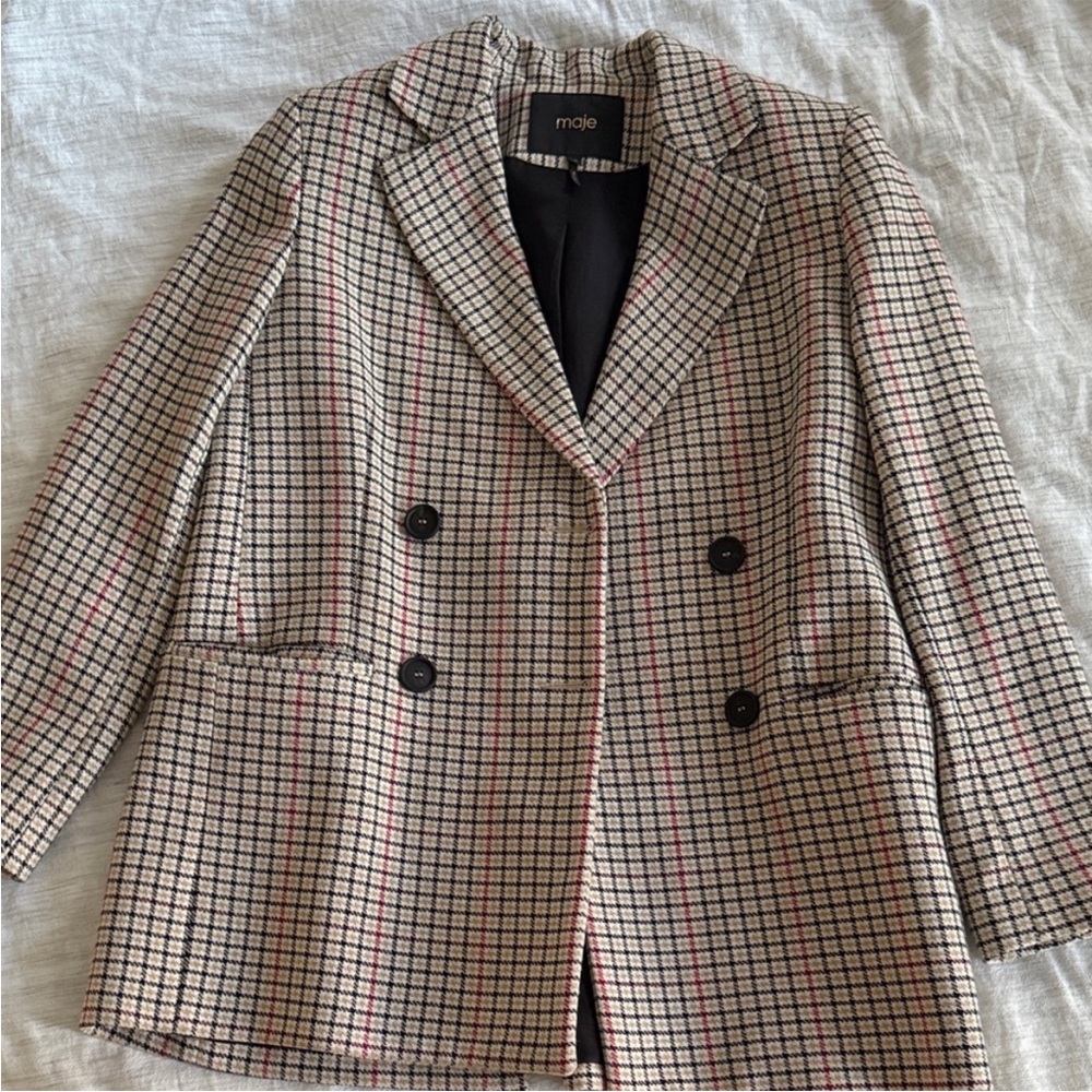 Maje Black and Cream Houndstooth Jacket size 38